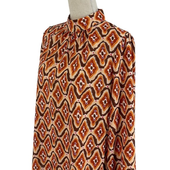 Shein Womens Mock Neck Retro Pleated Blouse Dressy Long Puff Sleeve Size Large - Picture 9 of 12